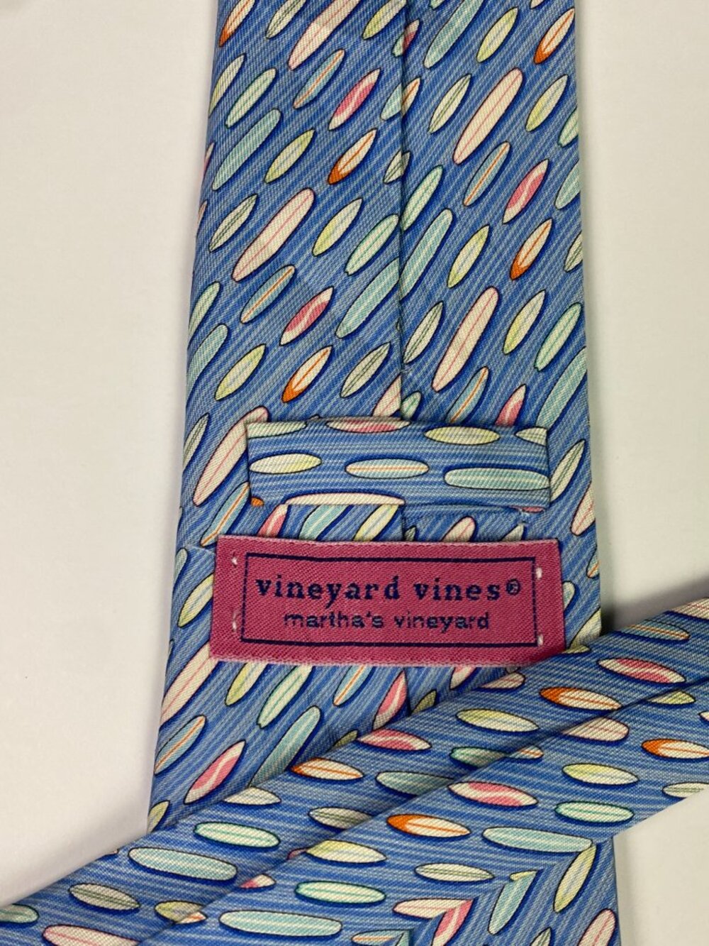 Vineyard Vines Tie LONG Surfboards Light Blue Geometric Silk Surf boards XL - Picture 3 of 7
